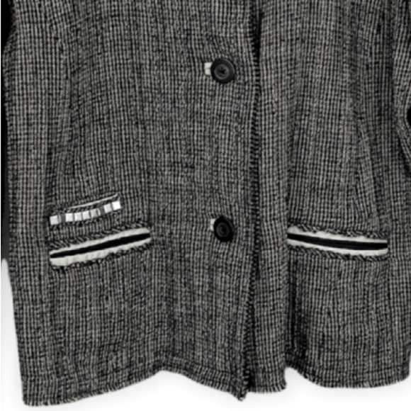 Isabel Marant Black Houndstooth Studded Hem Lines Blazer Jacket Size 2 - Picture 3 of 10